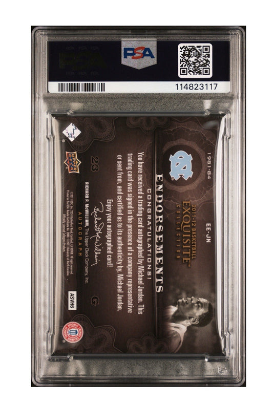MICHAEL JORDAN AUTO 19/50 2011 EXQUISITE ENDORSEMENTS, #EE-JN NORTH CAROLINA PSA