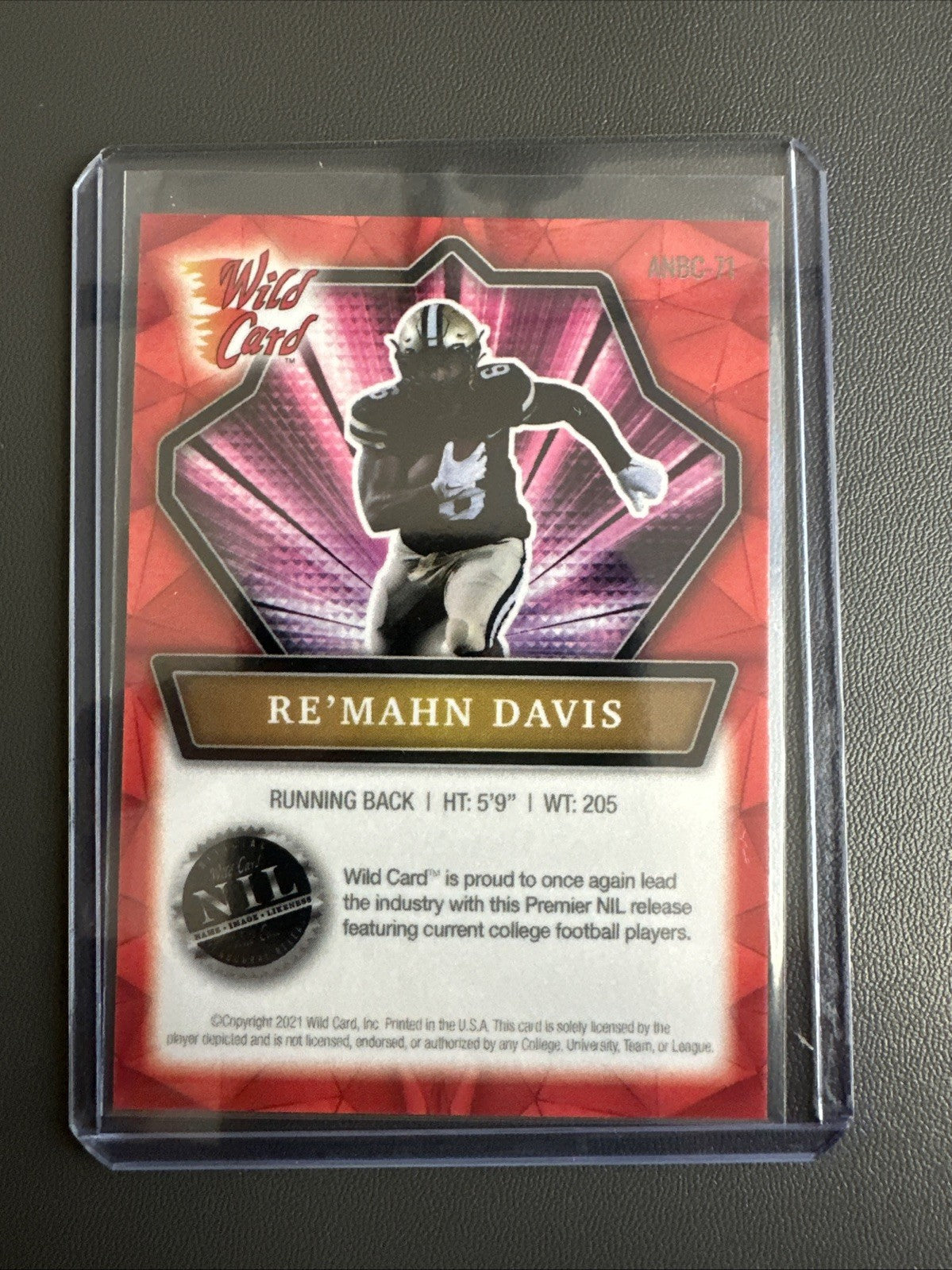2021 Re’mahn Davis Wild Card Collegiate NIL ROOKIE RC Vanderbilt 16/25