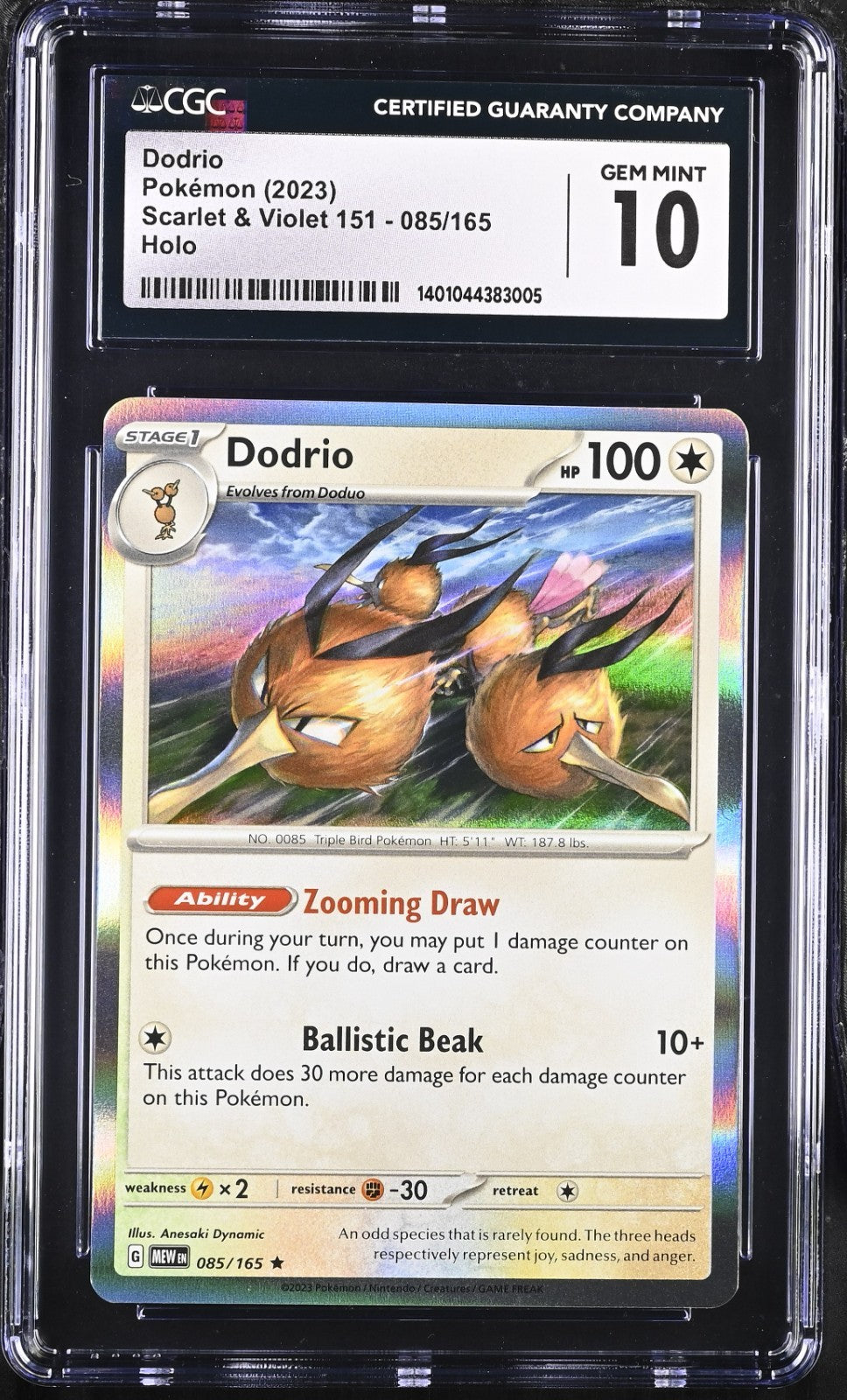 Pokémon 2023 Dodrio Holo Scarlet And Violet 151 85/165 CGC 10