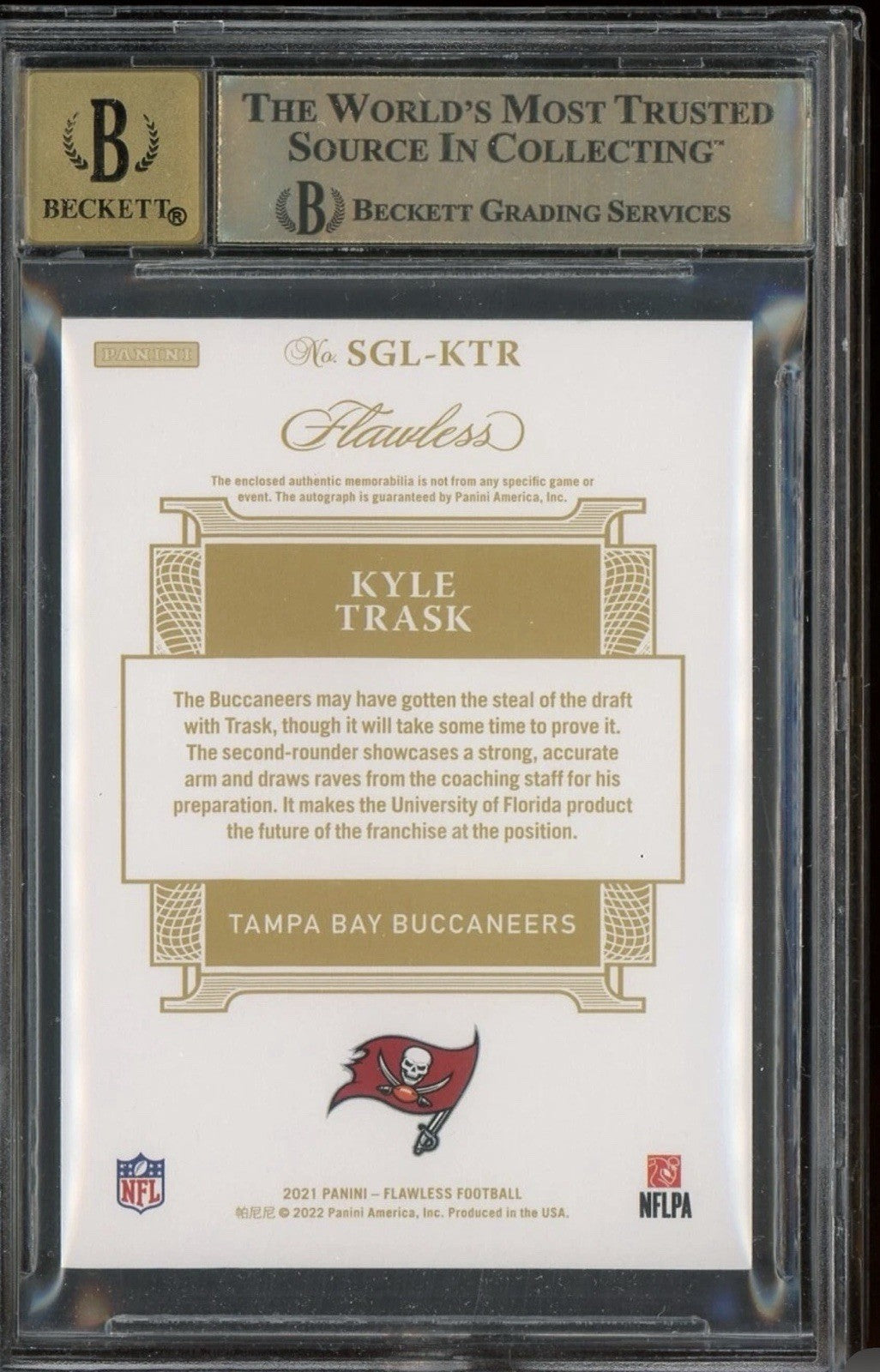 2021 Flawless Signatures Gloves Kyle Trask RPA RC /25 Beckett 9.5 w/ 10 AUTO