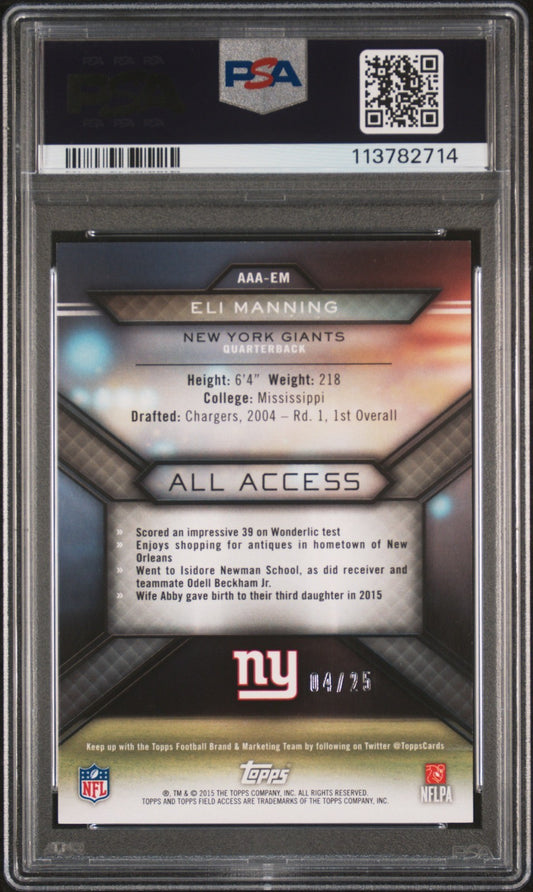 2015 Topps Field Access All Access Eli Manning #EM PSA 9