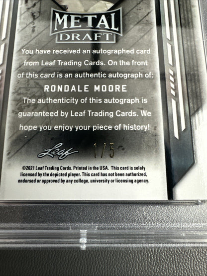 RONDALE MOORE 2021 LEAF METAL DRAFT ROOKIE Orange AUTO 1/5 PSA 10