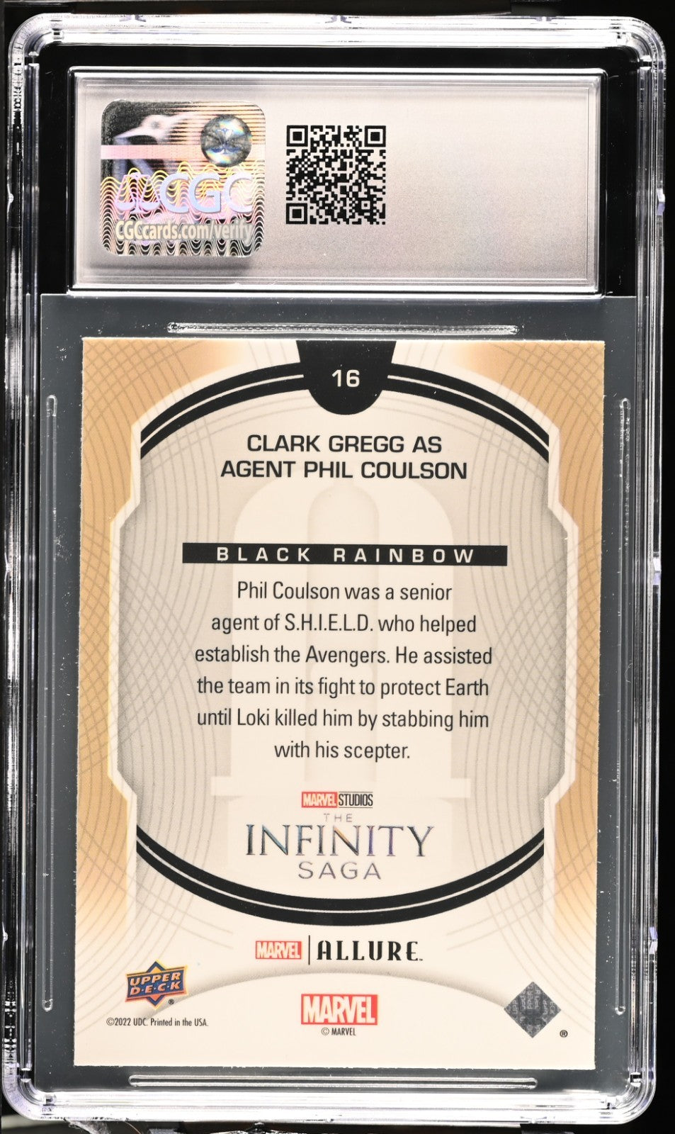 Clark Gregg - Agent Phil Coulson 2022 UP Marvel Allure Black Rainbow #16 CGC 8.5