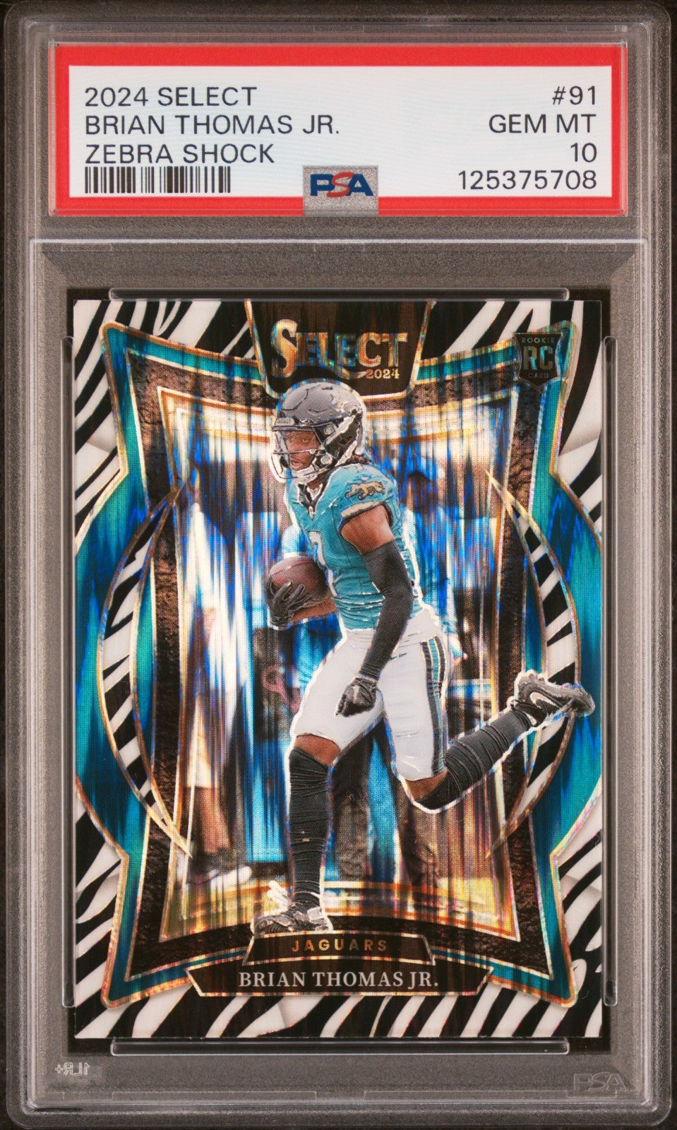 2024 Panini Select Brian Thomas Jr. #91 RC Zebra Shock PSA 10 GEM MINT