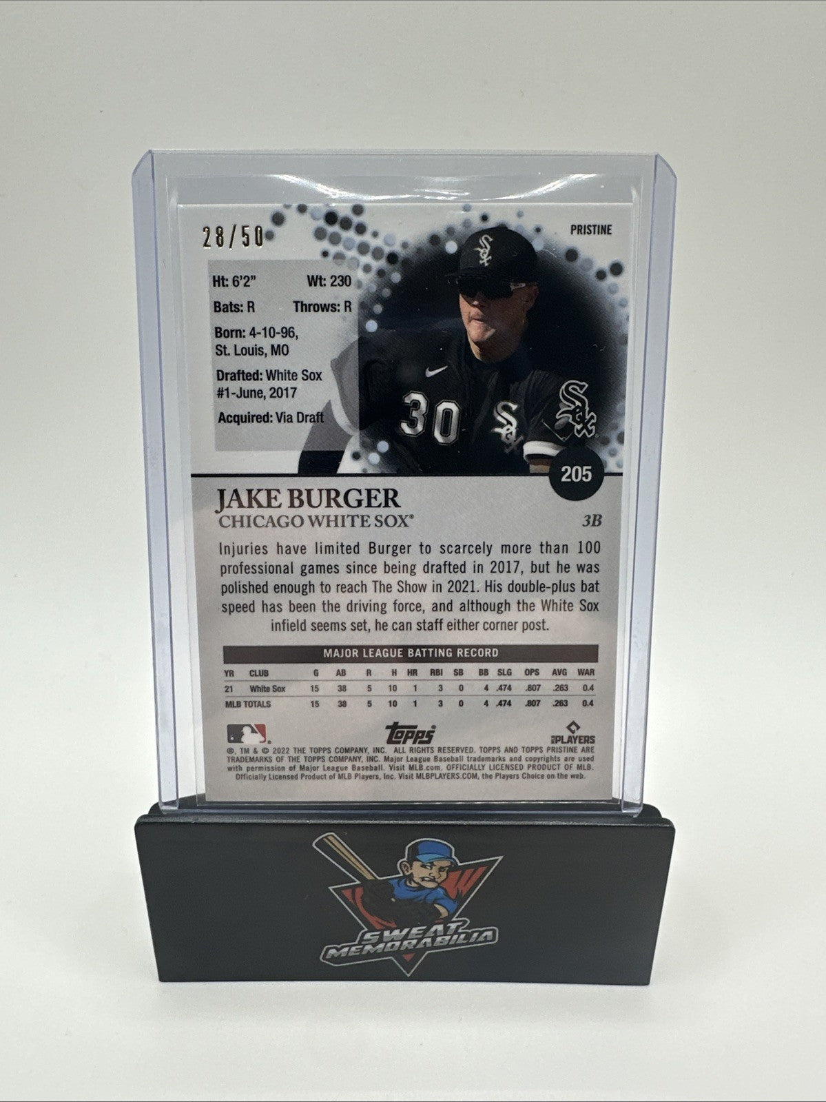 2022 Topps Pristine Gold Refractors #205 Jake Burger White Sox 28/50