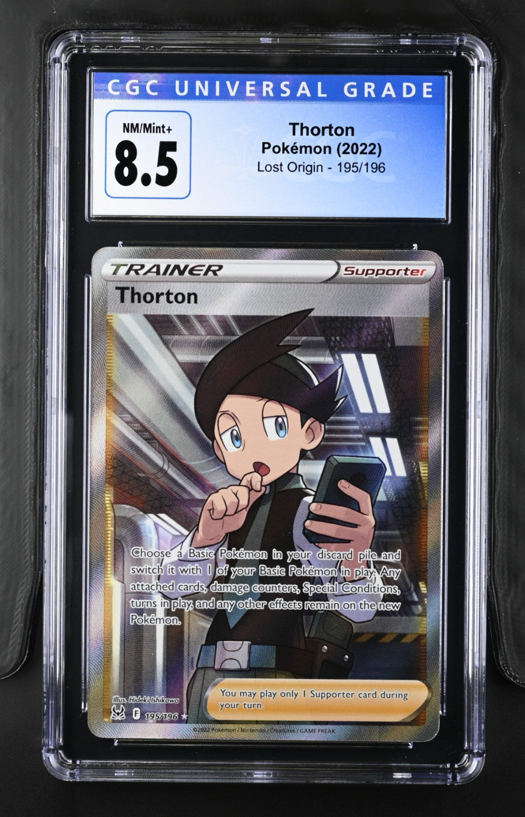 Pokemon 2022 Thorton 195/196 Trainer Full Art  Lost Origin CGC 8.5