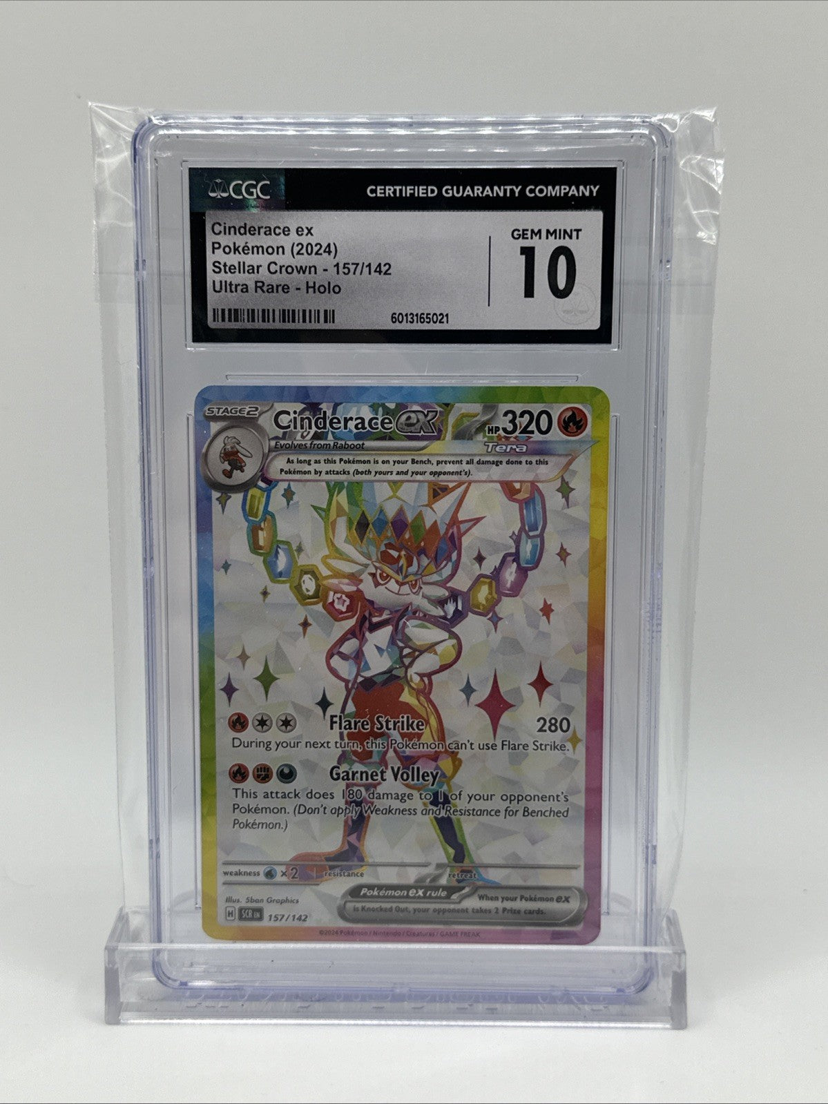 Pokemon 2024 Cinderace EX 157/142 SCR Stellar Crown Ultra Rare Holo CGC 10