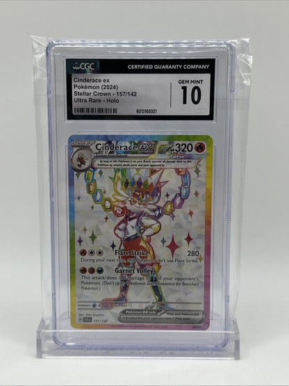 Pokemon 2024 Cinderace EX 157/142 SCR Stellar Crown Ultra Rare Holo CGC 10