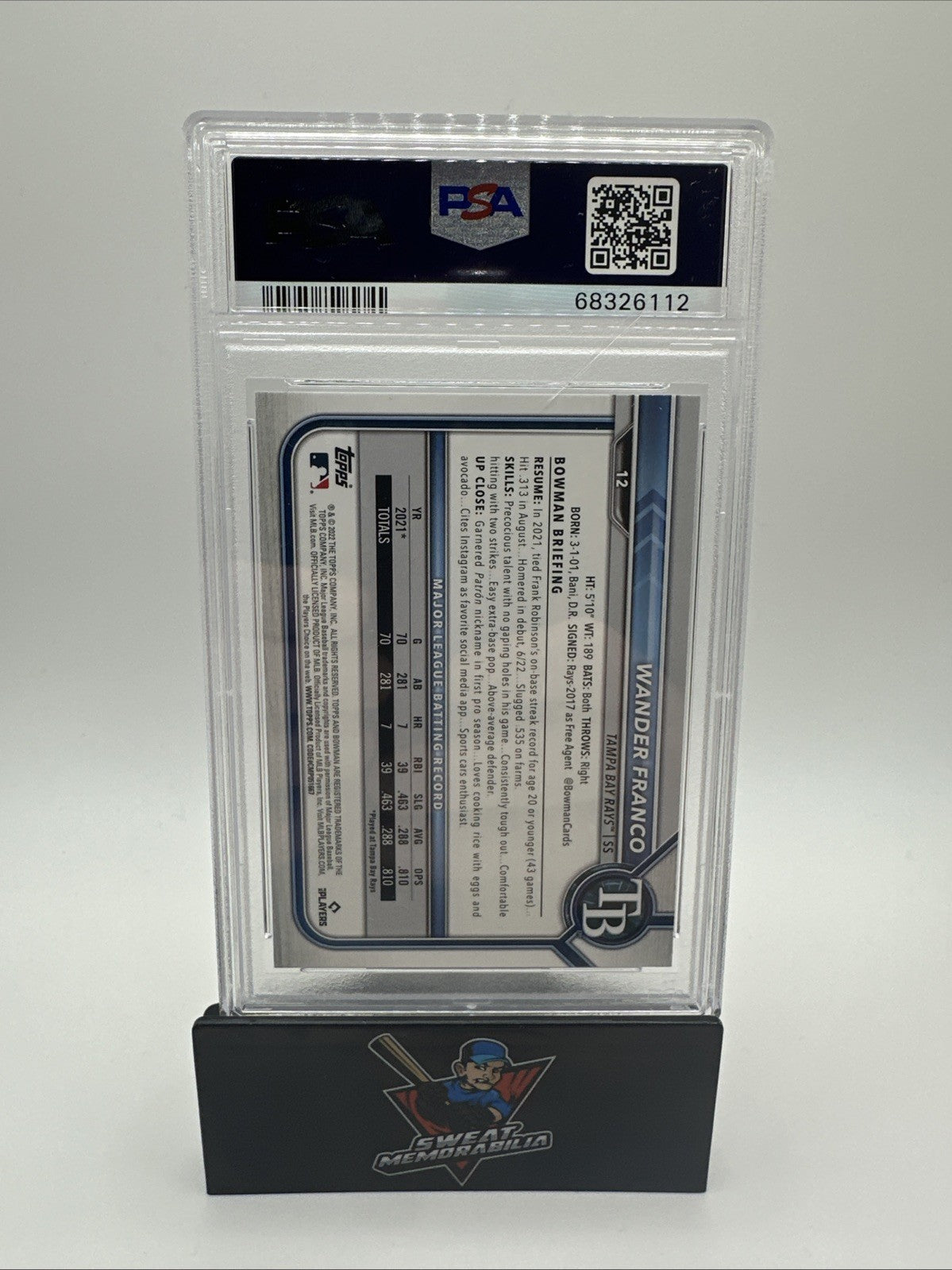 2022 Bowman WANDER FRANCO #12 Rookie Card PSA 10 TB Rays