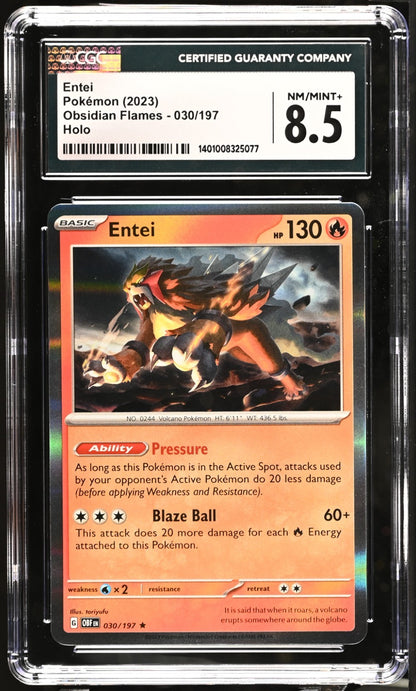 Pokemon 2023 Obsidian Flames Entei #030/197 CGC 8.5