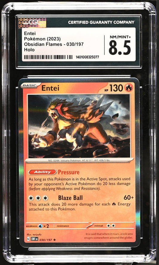 Pokemon 2023 Obsidian Flames Entei #030/197 CGC 8.5