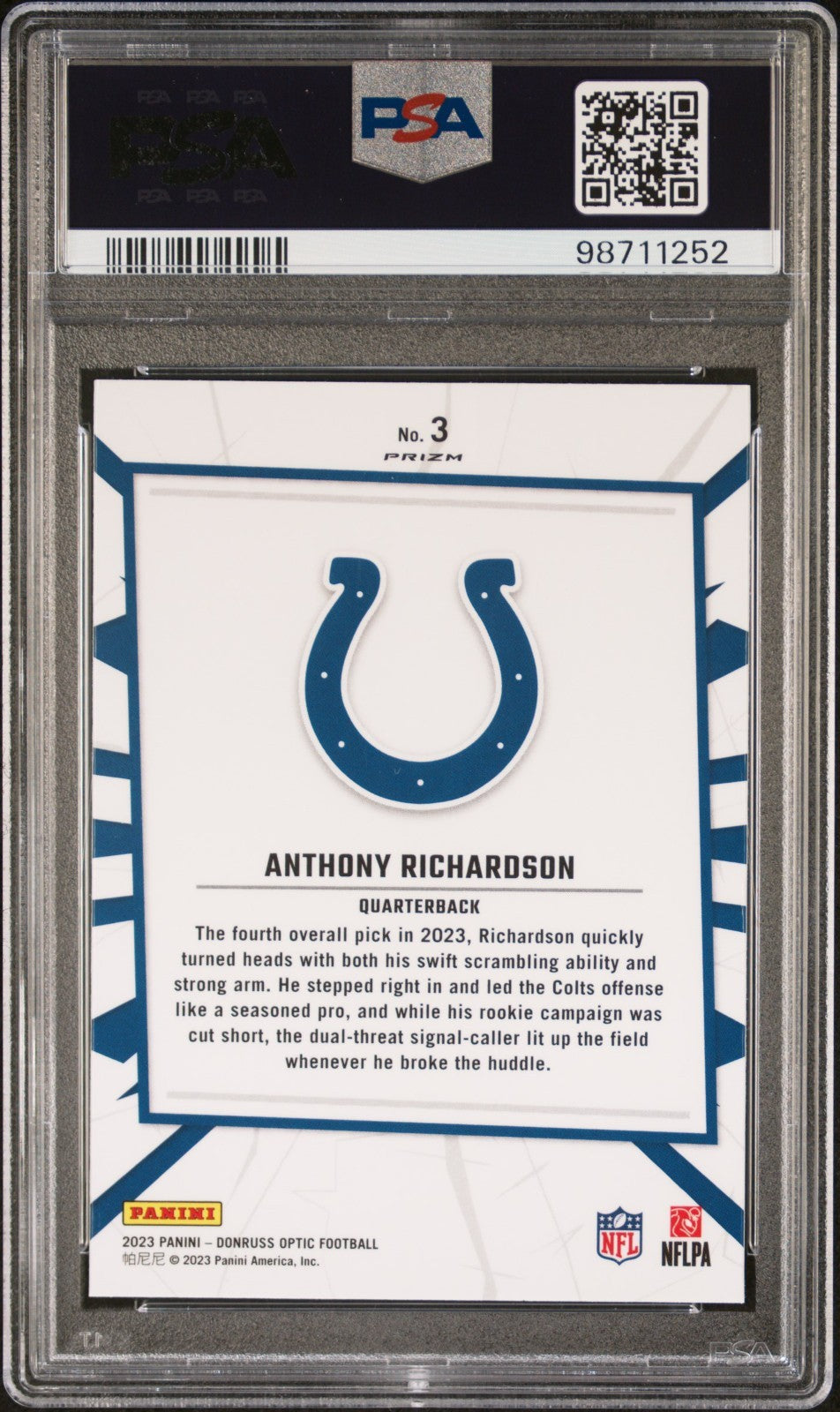 2023 Panini Donruss Optic My House! Anthony Richardson #3 PSA 10 GEM MINT