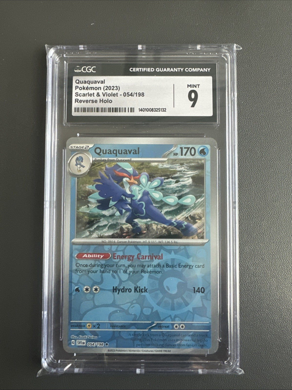 Pokemon 2023 Quaquaval 054/198 Reverse Holo Rare Scarlet & Violet CGC 9