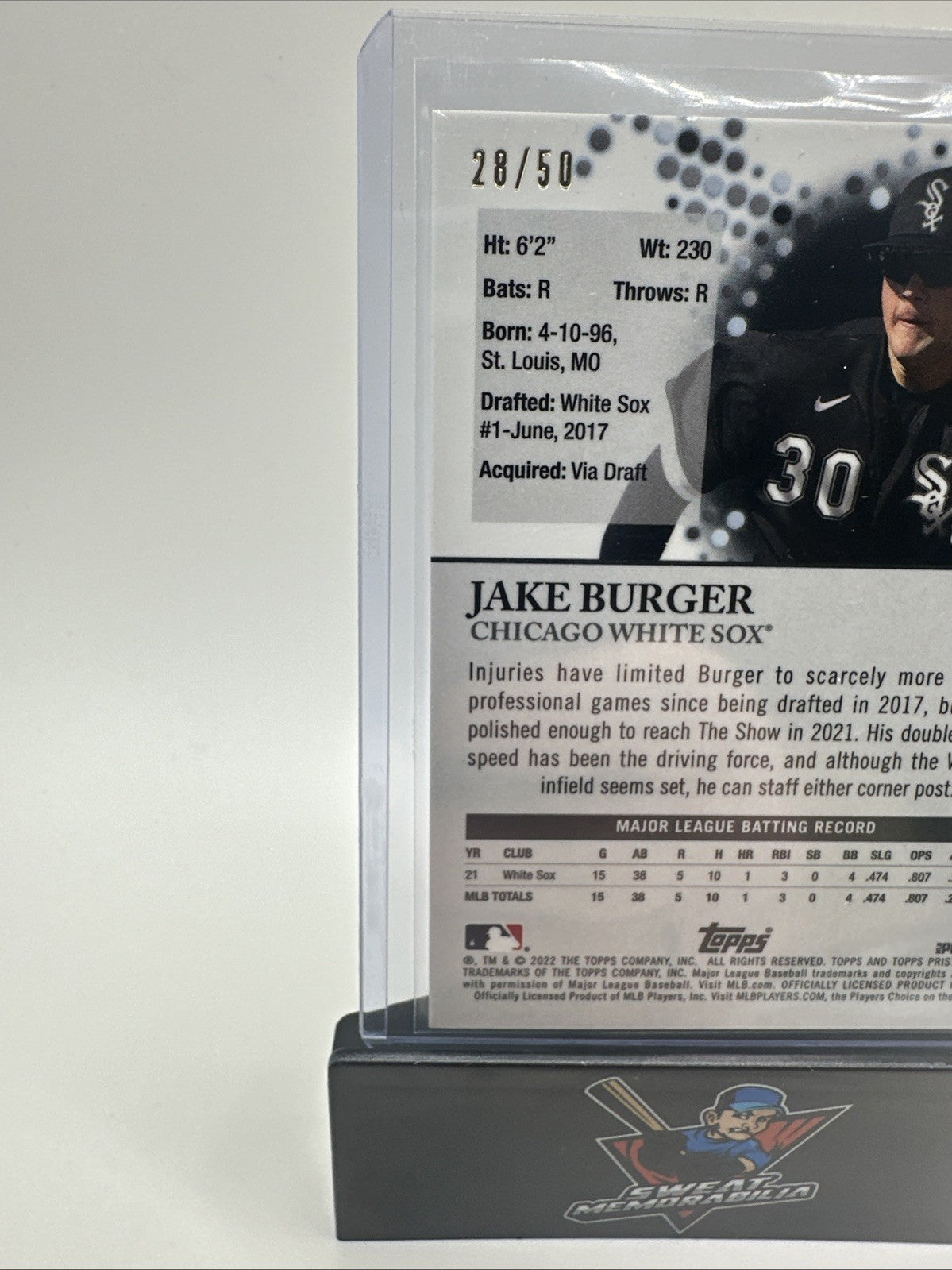 2022 Topps Pristine Gold Refractors #205 Jake Burger White Sox 28/50