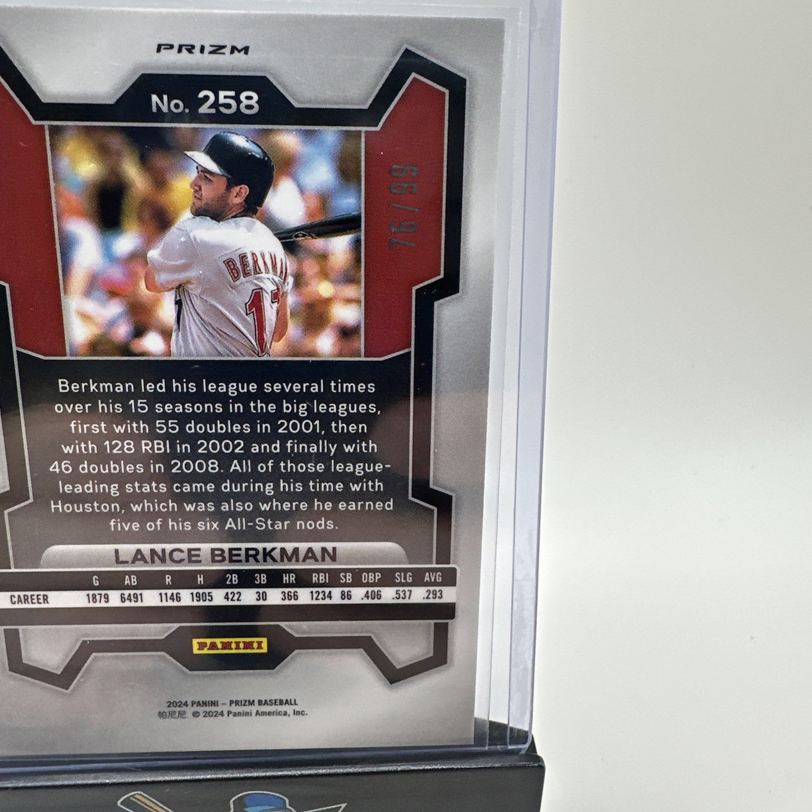 Lance Berkman 2024 Panini Prizm #258 Purple Prizm 76/99