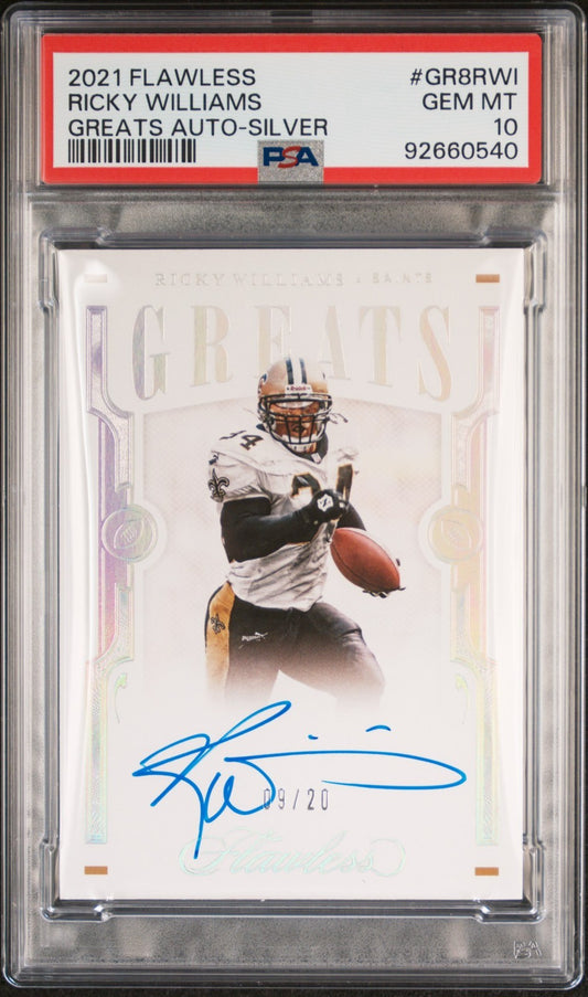 2021 Panini Flawless Greats Autographs Ricky Williams #GR8RWI PSA 10