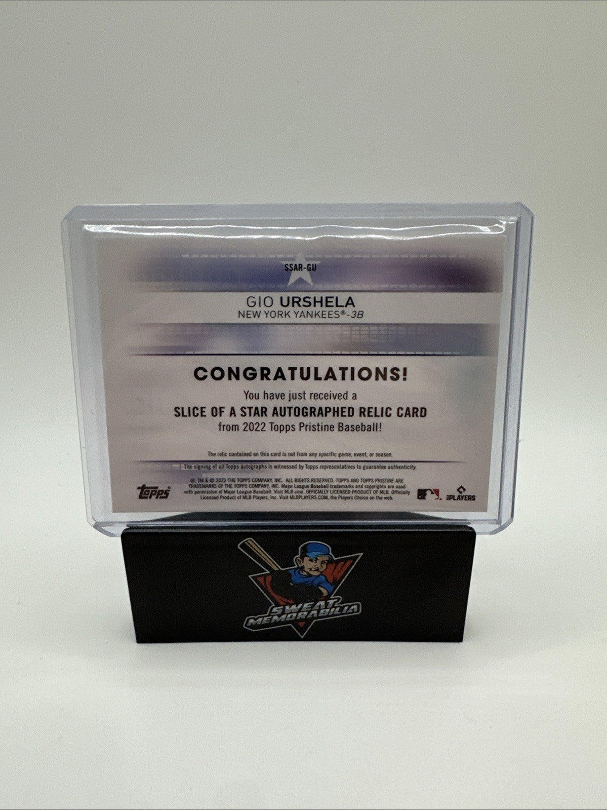 Gio Urshela 2022 Topps Pristine Slice Of A Star Signed On-Card Jersey Auto SP