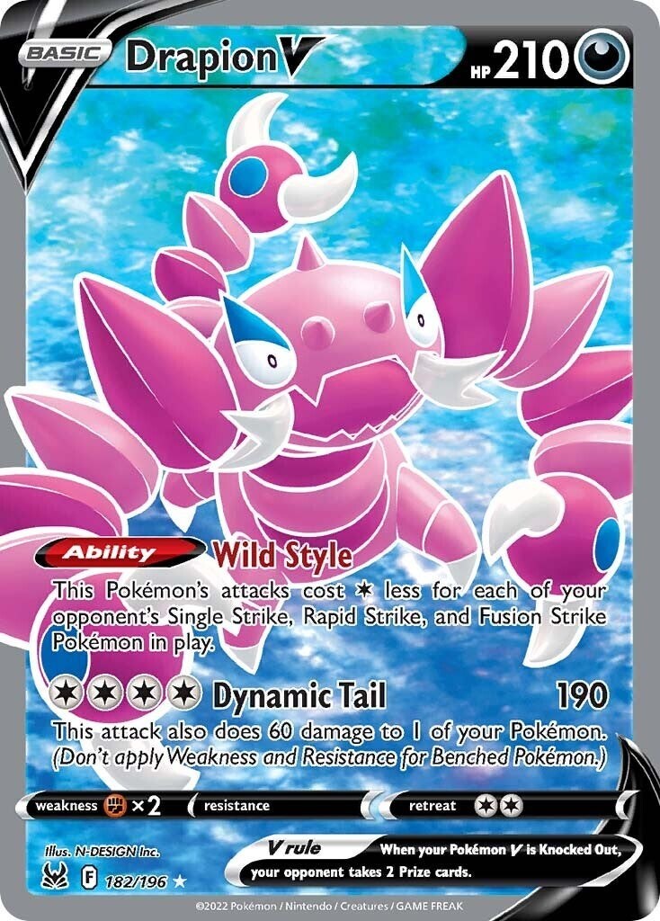 Pokemon Drapion V (Full Art) 182/196 Swsh11: Lost Origin Holo CGC 9